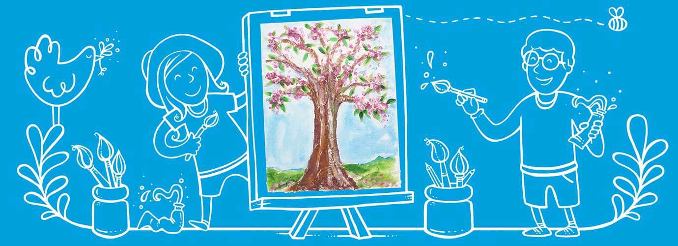 Gelaagde kunstwerken schilderen met kinderen