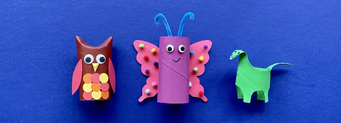 Drie schattige dieren knutselen met wc-rolletjes