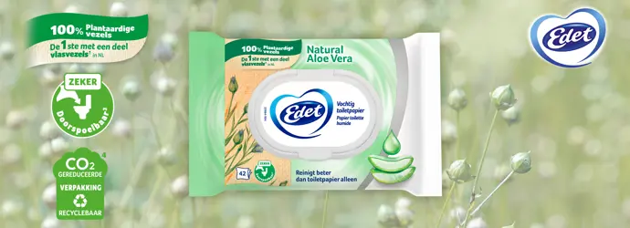 Edet vochtig toiletpapier, de eerste met een deel vlas in Nederland.